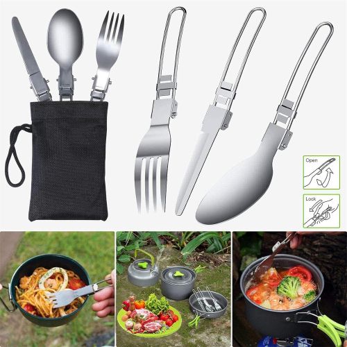  Lixada Camping Cookware Set - Titanium Stove Pot Pan Frypan Bowl Cup Ultra Light Portable Cooking Equipment Mess Kit Tools with Folding Handle for Outdoor Camping Hiking Picnic