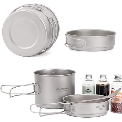  Lixada Ultralight Titanium Cookset Outdoor Camping Cookware Set 1100ml Pot and 350ml Fry Pan with Folding Handles