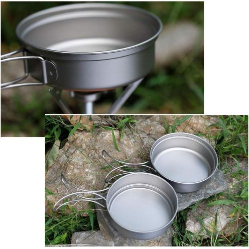  Lixada Ultralight Titanium Cookset Outdoor Camping Cookware Set 1100ml Pot and 350ml Fry Pan with Folding Handles