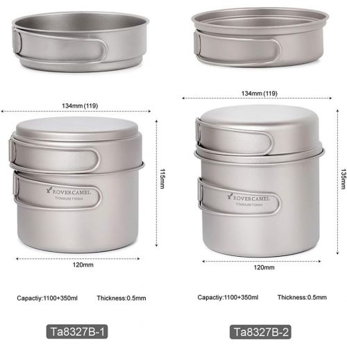  Lixada Ultralight Titanium Cookset Outdoor Camping Cookware Set 1100ml Pot and 350ml Fry Pan with Folding Handles