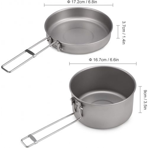  Lixada Camping Cookware Set Titanium Pot and Fry Pan Set with Lid and Foldable Handles for Outdoor Camping Hiking Backpacking Picnic