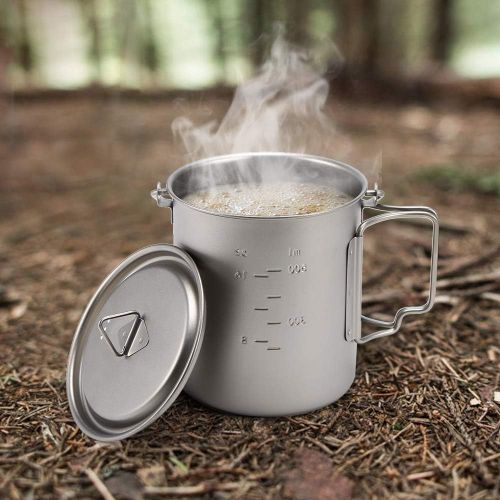  Lixada Ultralight Titanium Cup 300ml / 400ml / 450ml / 750m, Outdoor Portable Mug with Foldable Handle for Camping Picnic