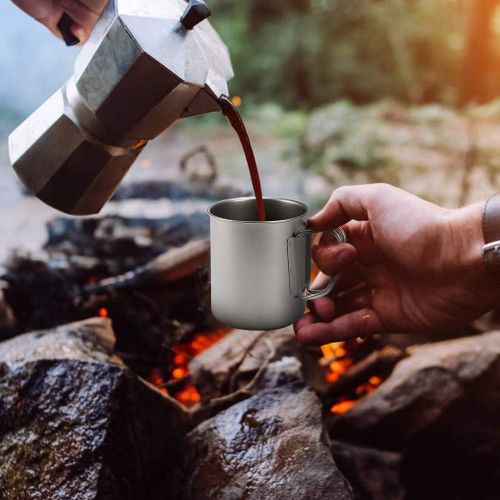  Lixada Ultralight Titanium Cup 300ml / 400ml / 450ml / 750m, Outdoor Portable Mug with Foldable Handle for Camping Picnic