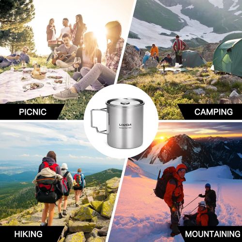  Lixada Camping Cup Pot with Foldable Handles and Lid Stainless Steel Designed for Outdoor Camping Hiking Backpacking