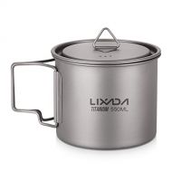 Lixada Camping Cookware Set - Ultralight Titanium Cup Mug - Camping Fry Pan Foldable Handle with Lid and Stuff Sack Titanium Pot