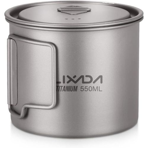  Lixada Camping Cookware Set - Ultralight Titanium Cup Mug - Camping Fry Pan Foldable Handle with Lid and Stuff Sack Titanium Pot