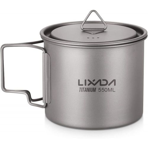  Lixada Camping Cookware Set - Ultralight Titanium Cup Mug - Camping Fry Pan Foldable Handle with Lid and Stuff Sack Titanium Pot