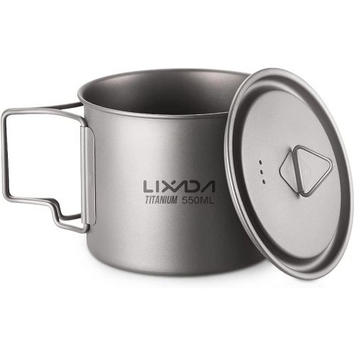  Lixada Camping Cookware Set - Ultralight Titanium Cup Mug - Camping Fry Pan Foldable Handle with Lid and Stuff Sack Titanium Pot