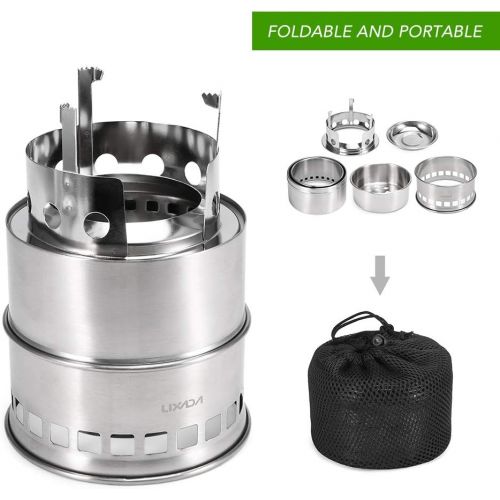  Lixada Camping Stove, Stainless Steel Outdoor Cooking Wood Burning Stove Foldable Portable Backpacking Alcohol Stove Hiking Picnic BBQ (All Models)