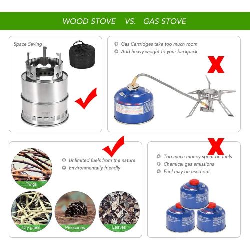  Lixada Camping Stove, Stainless Steel Outdoor Cooking Wood Burning Stove Foldable Portable Backpacking Alcohol Stove Hiking Picnic BBQ (All Models)