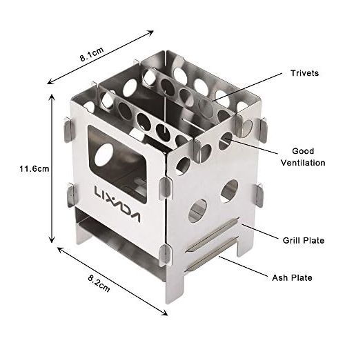  Lixada Portable Stainless Steel Lightweight Folding Wood Stove Pocket Stove for Camping Cooking Picnic Backpacking OutdoorlI (model 1)