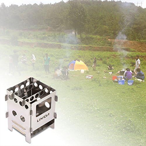  Lixada Portable Stainless Steel Lightweight Folding Wood Stove Pocket Stove for Camping Cooking Picnic Backpacking OutdoorlI (model 1)