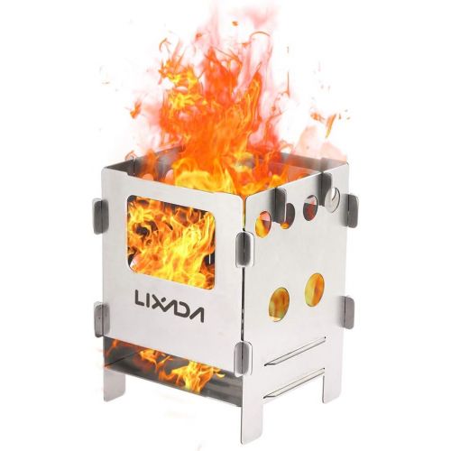  Lixada Portable Stainless Steel Lightweight Folding Wood Stove Pocket Stove for Camping Cooking Picnic Backpacking OutdoorlI (model 1)