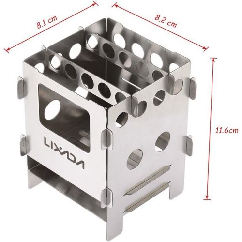  Lixada Portable Stainless Steel Lightweight Folding Wood Stove Pocket Stove for Camping Cooking Picnic Backpacking OutdoorlI (model 1)