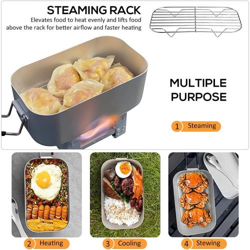  Lixada Mini Folding Stove Lunch Box Folding Windshield Steaming Rack Chopsticks Spoon Fork Combo Set for Picnic Camping Hiking Fishing