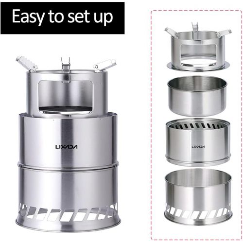  Lixada Camping Stove, Stainless Steel Outdoor Cooking Wood Burning Stove (Style2)