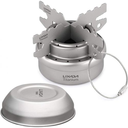  Lixada Portable Mini Titanium Alcoho Stove with Lid Cross Stove Stand Rack Outdoor Camping Hiking Backpacking Cooking Alcohol Stove