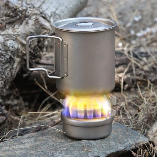  Lixada Portable Mini Titanium Alcoho Stove with Lid Cross Stove Stand Rack Outdoor Camping Hiking Backpacking Cooking Alcohol Stove