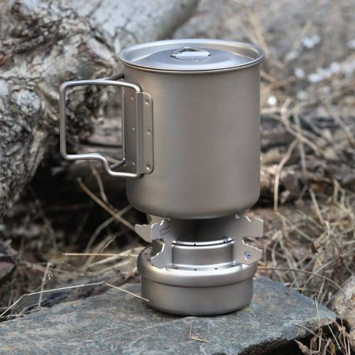  Lixada Portable Mini Titanium Alcoho Stove with Lid Cross Stove Stand Rack Outdoor Camping Hiking Backpacking Cooking Alcohol Stove