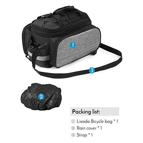  Lixada Bike Rear Bag Bicycle Pannier Bag Saddle Bag 25L Bicycle Rear Seat Bag Bike Carrier Trunk Bag Expandable Waterproof MTB Bike Rack Bag with Rain Cover