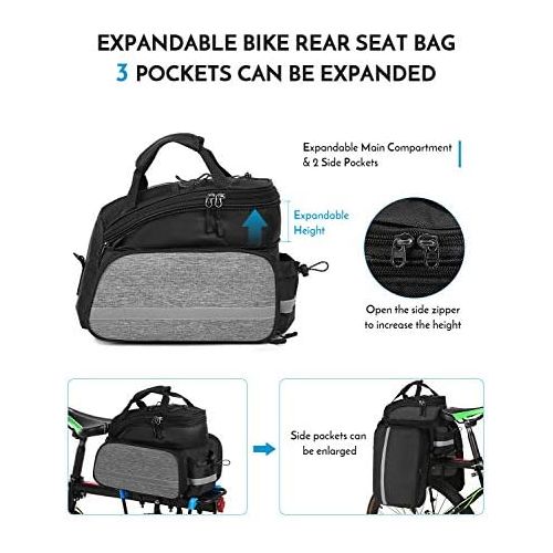  Lixada Bike Rear Bag Bicycle Pannier Bag Saddle Bag 25L Bicycle Rear Seat Bag Bike Carrier Trunk Bag Expandable Waterproof MTB Bike Rack Bag with Rain Cover