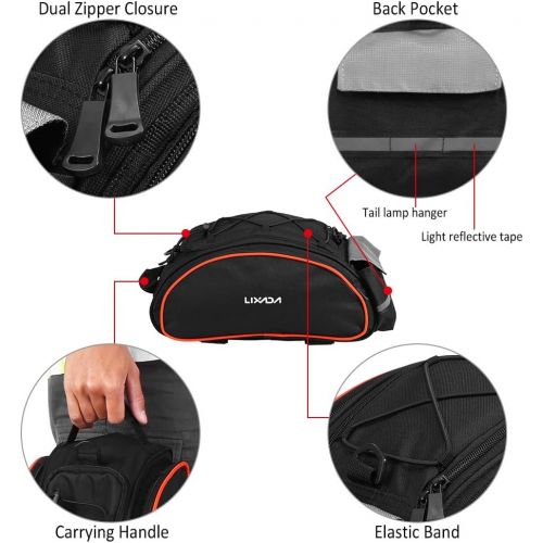  Lixada Bicycle Rack Bag 13L Multifunctional Bicycle Rear Seat Bag Cycling Bike Rack Seat Bag Rear Trunk Pannier Backseat Bag Handbag Shoulder Bag