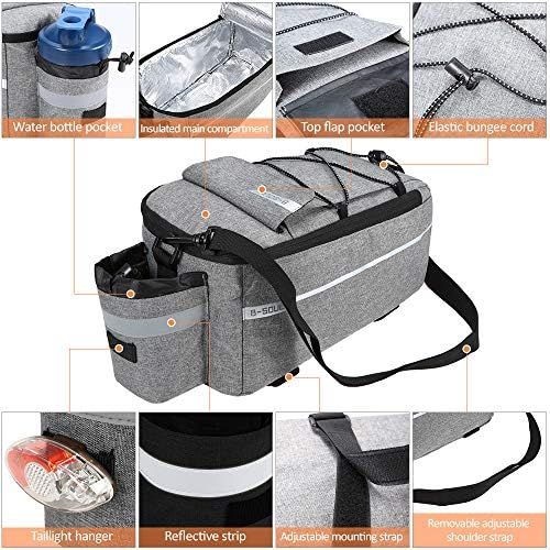  Lixada Insulated Bag for Warm/Cool Items, Bicycle Rear Rack Storage Luggage, Bicycle Seat Multifunctional Insulated Trunk Cooler Bag, Shoulder Bag, 11.4 6.3 6.7in