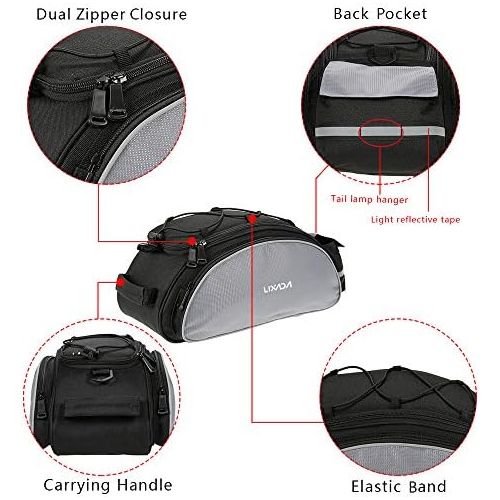  Lixada Bicycle Rack Bag 13L Multifunctional Bicycle Rear Seat Bag Cycling Bike Rack Seat Bag Rear Trunk Pannier Backseat Bag Handbag Shoulder Bag