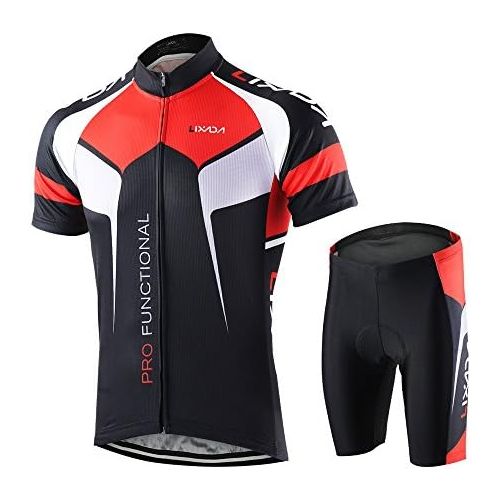  Lixada Mens Cycling Jersey Set Bicycle Short Sleeve Set Quick-Dry Breathable Shirt+3D Cushion Shorts Padded Pants/Bib Short