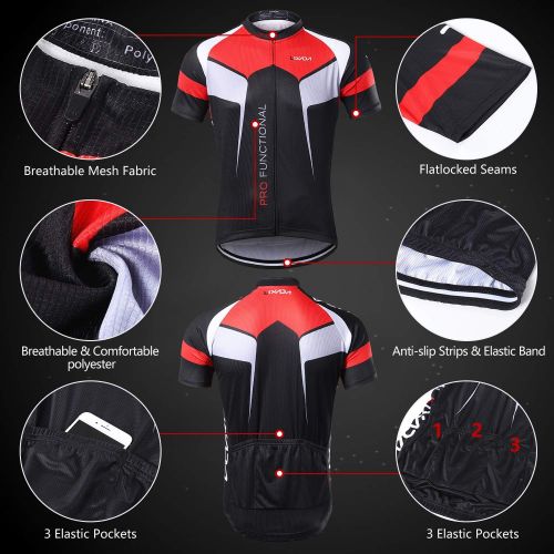  Lixada Mens Cycling Jersey Set Bicycle Short Sleeve Set Quick-Dry Breathable Shirt+3D Cushion Shorts Padded Pants/Bib Short