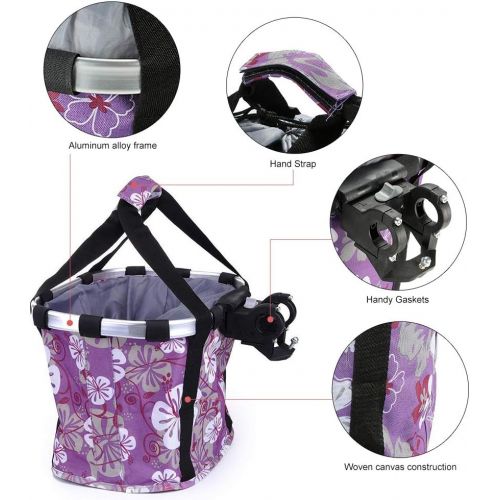  Lixada Bike Basket, Small Pet Cat Dog Carrier Bicycle Handlebar Front Basket - Folding Detachable Removable Easy Install Quick Released Picnic Shopping Bag, Max. Bearing: 15-22lbs