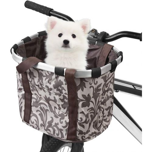  Lixada Bike Basket, Small Pet Cat Dog Carrier Bicycle Handlebar Front Basket - Folding Detachable Removable Easy Install Quick Released Picnic Shopping Bag, Max. Bearing: 11lbs