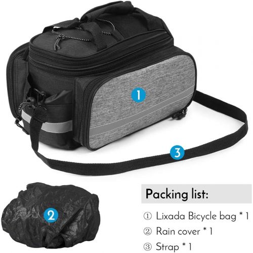  Lixada Bike Rear Bag Bicycle Pannier Bag Saddle Bag 25L Bicycle Rear Seat Bag Bike Carrier Trunk Bag Expandable Waterproof MTB Bike Rack Bag with Rain Cover