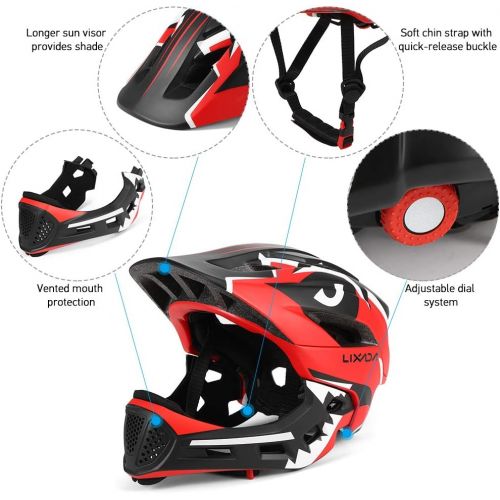  Lixada Kids Bike Helmet,Adjustable Detachable Full Face Helmet for Cycling Helmet for 3-15 Years Children Bicycle, Skateboard, Scooter, Rollerblading,Protective Gear (20.5-22 Inche