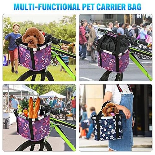  Lixada Bike Basket, Waterproof Small Pet Cat Dog Carrier Bicycle Handlebar Front Basket,Quick Release Easy Install Detachable Folding Picnic Shopping Bag