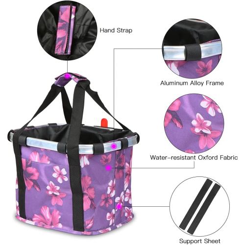  Lixada Bike Basket, Waterproof Small Pet Cat Dog Carrier Bicycle Handlebar Front Basket,Quick Release Easy Install Detachable Folding Picnic Shopping Bag