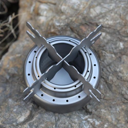  Lixada Titanium Alcohol Stove & Rack Combo Set Mini Ultralight Portable Liquid Alcohol Stove with Cross Stand Stove Rack Support Stand