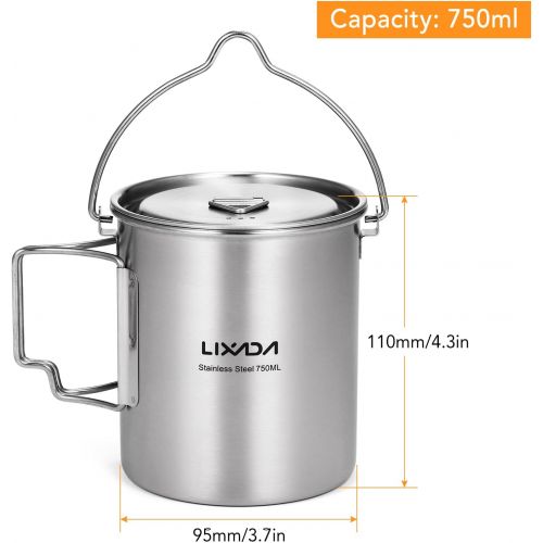  Lixada Camping Cup Pot with Foldable Handles and Lid Stainless Steel Designed for Outdoor Camping Hiking Backpacking