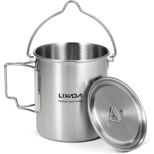  Lixada Camping Cup Pot with Foldable Handles and Lid Stainless Steel Designed for Outdoor Camping Hiking Backpacking