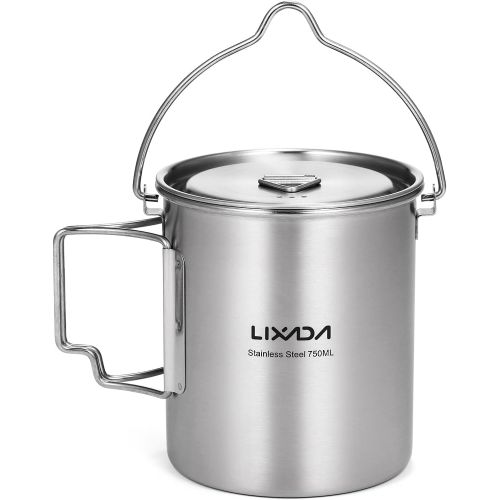  Lixada Camping Cup Pot with Foldable Handles and Lid Stainless Steel Designed for Outdoor Camping Hiking Backpacking