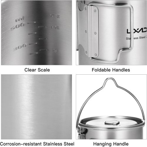  Lixada Camping Cup Pot with Foldable Handles and Lid Stainless Steel Designed for Outdoor Camping Hiking Backpacking