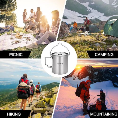  Lixada Camping Cup Pot with Foldable Handles and Lid Stainless Steel Designed for Outdoor Camping Hiking Backpacking