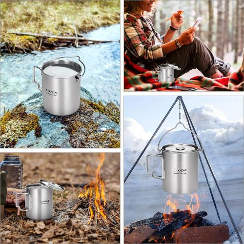  Lixada Camping Cup Pot with Foldable Handles and Lid Stainless Steel Designed for Outdoor Camping Hiking Backpacking