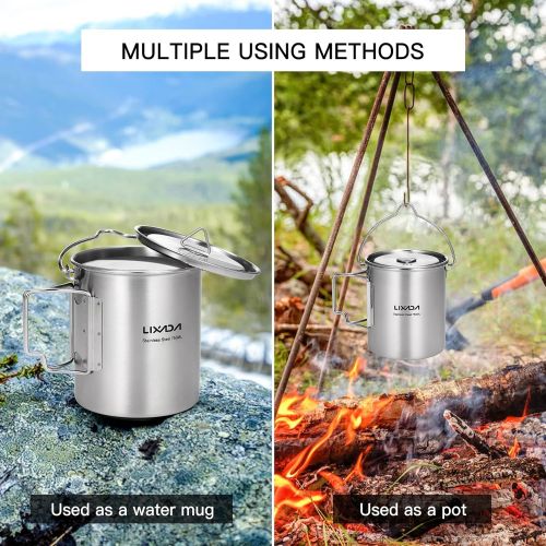  Lixada Camping Cup Pot with Foldable Handles and Lid Stainless Steel Designed for Outdoor Camping Hiking Backpacking