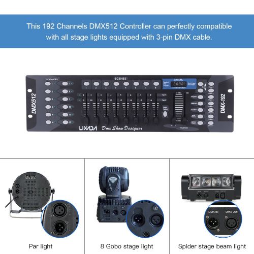  Lixada 192 Channels DMX512 Controller Console for Stage Light Party DJ Disco Operator Equipment