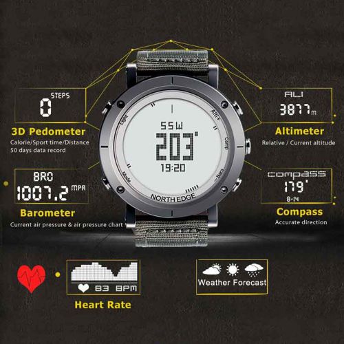  Lixada Mens Digital Sport Heart Rate Monitor Watch Pedometer Calories Fitness Running Watch Weather Altimeter Barometer Thermometer Compass