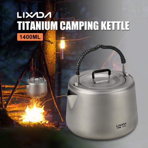  Lixada Titanium Tea Pot Camping Kettle Camp Tea Kettle Camping Coffee Pot 1.4L Ultralight Portable Outdoor Hiking Teapot Compact and Lightweight