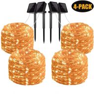 LiyuanQ Solar String Lights, 4 Pack 100 LED Solar Fairy Lights 33 Feet 8 Modes Copper Wire Lights Waterproof Outdoor String Lights for Garden Patio Gate Yard Party Wedding Indoor Bedroom W