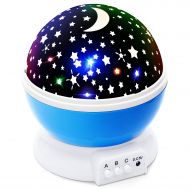 Lizber Baby Night Light Moon Star Projector 360 Degree Rotation - 4 LED Bulbs 9 Light Color Changing...