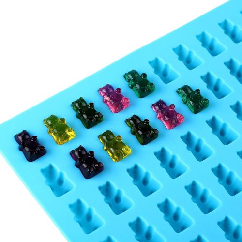  [아마존베스트]Lizber Gummy Bear Molds 3 Pack, Silicone Candy Molds 50 Cavities with Bonus Dropper (Blue, Green, Red)